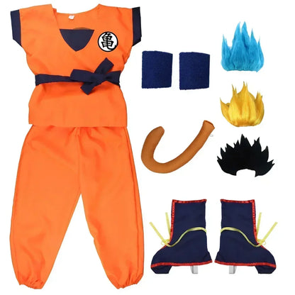 Son Goku Dragon Ball Z-animecosplaykostuumset met staart, polsband en pruik voor volwassenen en kinderen, Halloween 2026