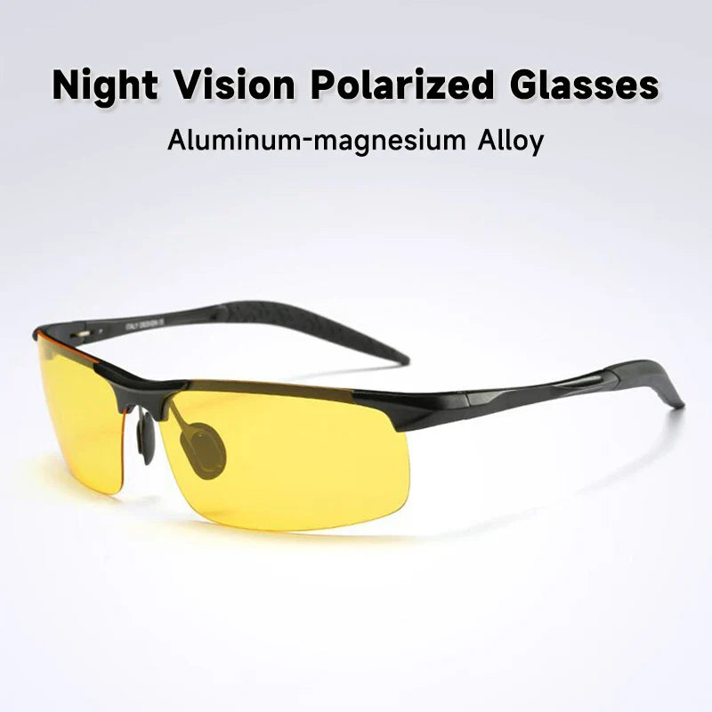 Night Vision Glasses Aluminum Alloy Frame Polarized Sunglasses Day Night Driving UV400 Yellow Lenses Fall 2025 Gift