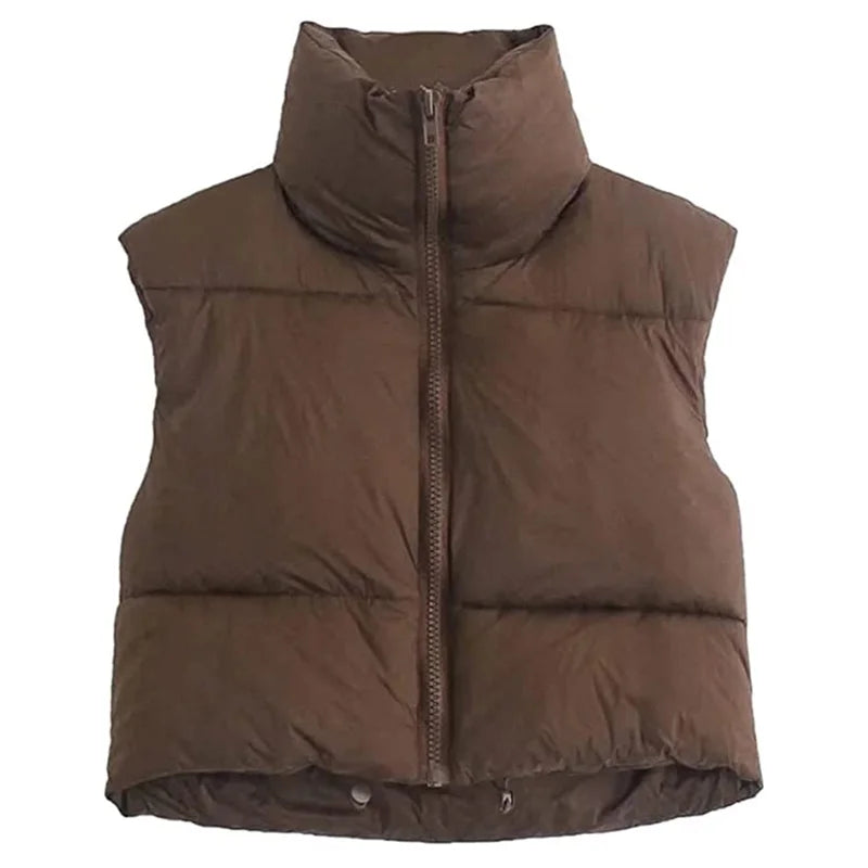 Warm Women’s Puffer Vest - Cropped Boxy, Polyester, Winter