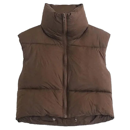 Warm Women’s Puffer Vest - Cropped Boxy, Polyester, Winter