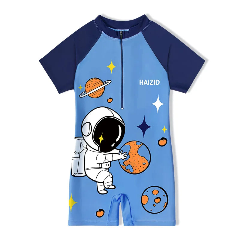 Quick-dry durable kids' one-piece swimsuit - cartoon print, polyester, for swimming