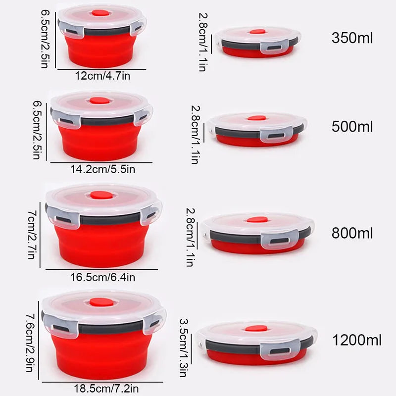 Stackable Silicone Meal Prep Containers - Collapsible Round Food Storage with Lid, Dishwasher Safe