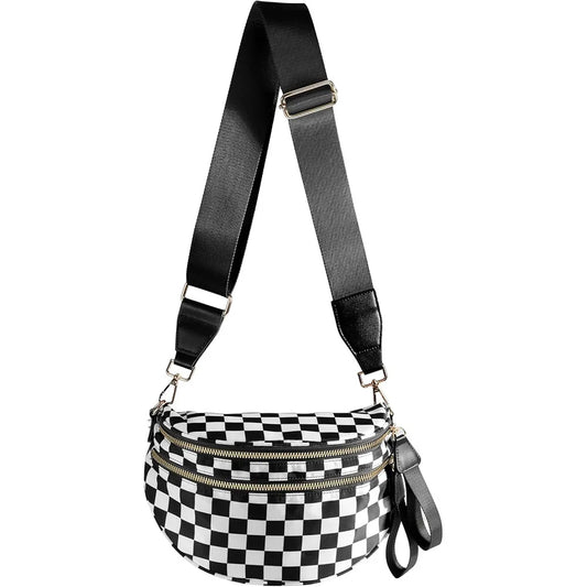 Casual women's checkered crossbody shoulder bag – high-capacity sling bag with adjustable strap
