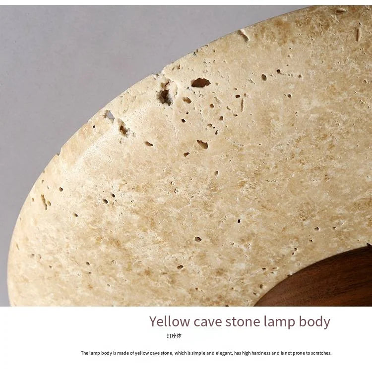 Japandi Travertine Ceiling Light Wood Cap Round Mid Century Lamp