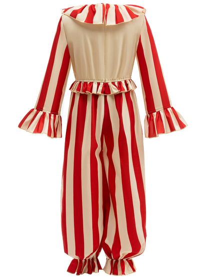 Gestreept jumpsuit voor jongens met circusclownmotief, Halloween-carnavalskostuum, verjaardagsgoochelaarsoutfit voor op het podium 2026