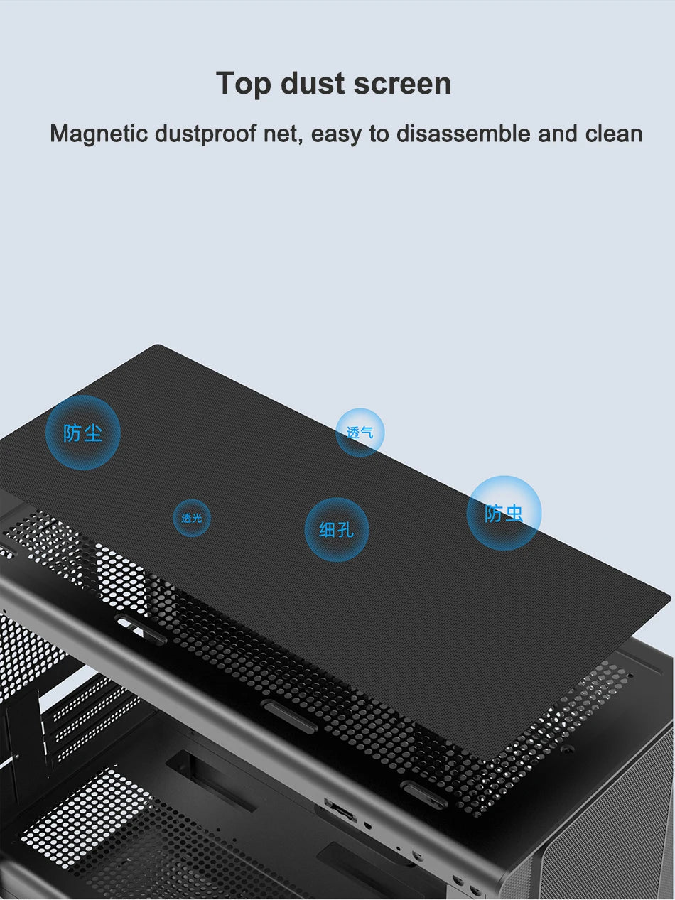 Mini ITX PC kabinet hærdet glas 360mm vandkøling