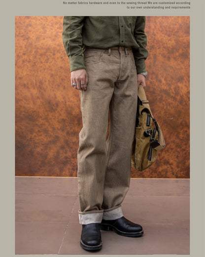 Holdbare avslappede rette jeans for menn - løse selvedge casual