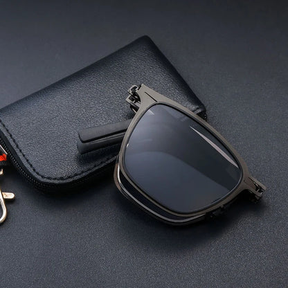Polarisierte faltbare Sonnenbrille Ultraleichter Edelstahl Retro quadratischer Rahmen Sommer 2026 Reise-Essential