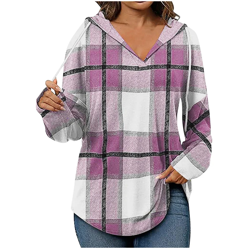 Oversized Women's Hoodie – V-Neck, Cotton Blend, For Casual Outings