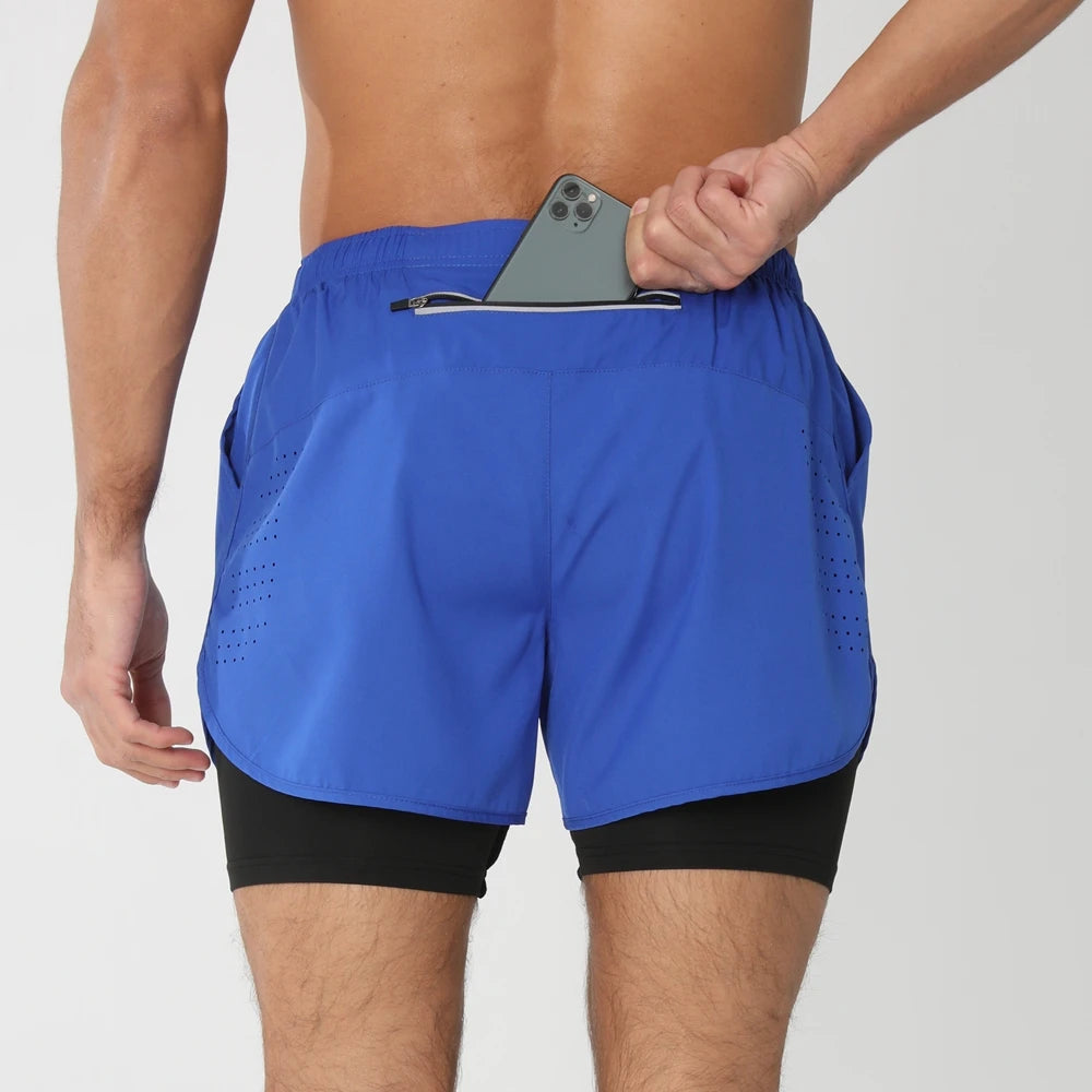Quick-dry men's 2-in-1 running shorts - lightweight lined, polyester, for gym and summer training