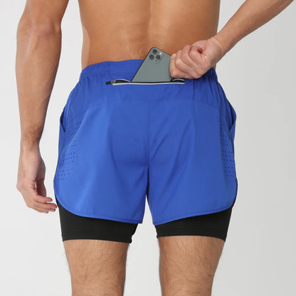 Quick-dry men's 2-in-1 running shorts - lightweight lined, polyester, for gym and summer training