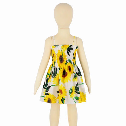 Soft girls' floral sundress - smocked bodice, polyester, for casual beach party