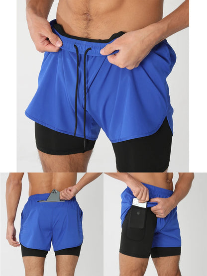Quick-dry men's 2-in-1 running shorts - lightweight lined, polyester, for gym and summer training