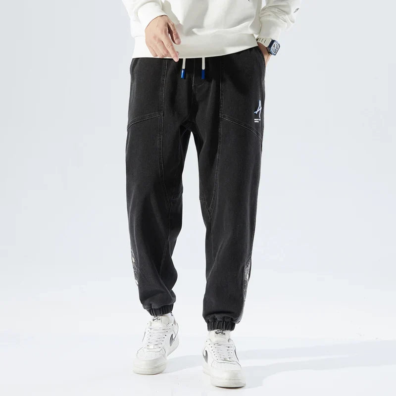 Strækbare afslappede herre denim joggers - løstsiddende tilspidsede, denim