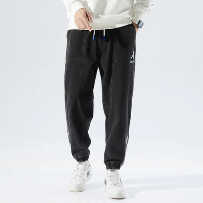 Strækbare afslappede herre denim joggers - løstsiddende tilspidsede, denim