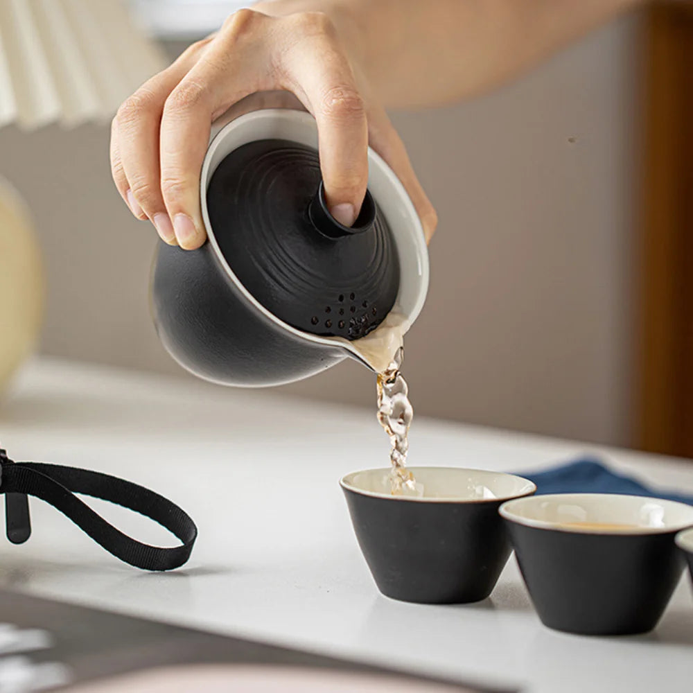 Portable Ceramic Travel Tea Set With Case Gift Kit