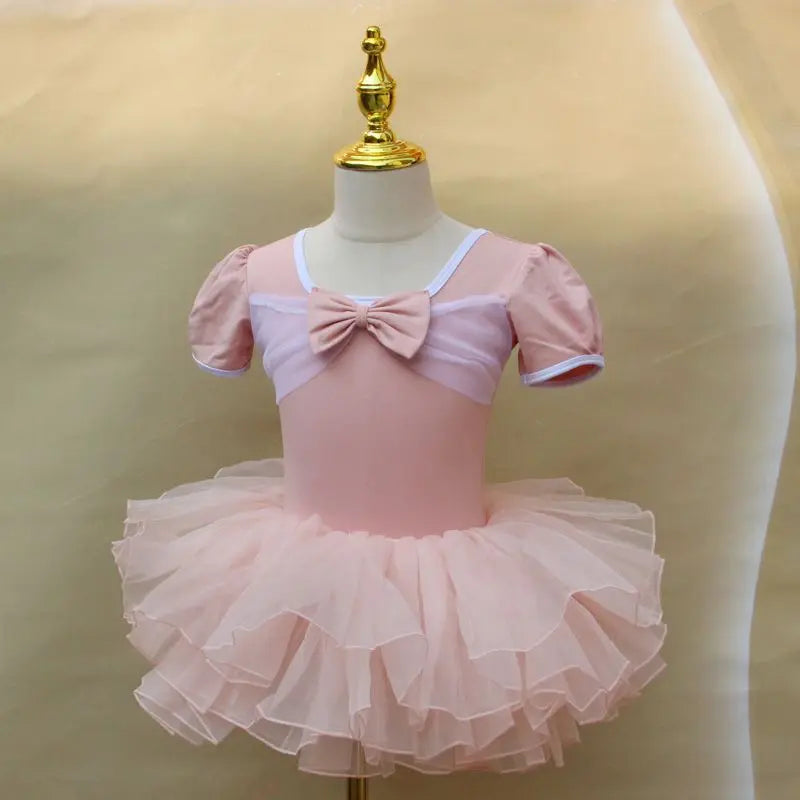 Set body leggero da balletto per ragazze - top con maniche a sbuffo, gonna tutu in tulle, poliestere, per lezione di danza