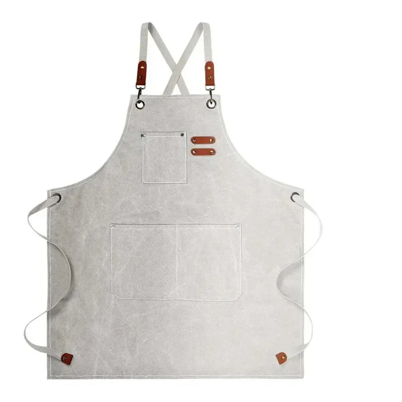 Canvas Apron Oil Proof Wipeable Kitchen Workshop Apron With Tool Pockets Adjustable Leather Straps Fall 2025 Gift