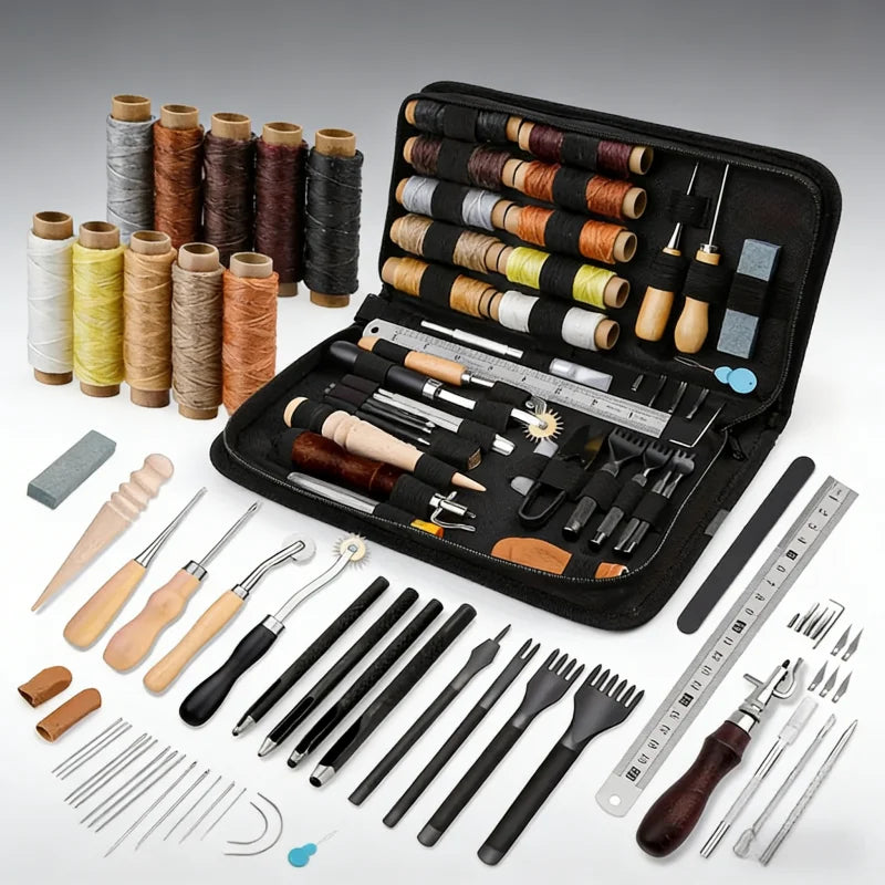 Leder-Nähset All-in-One Lederhandwerkswerkzeug-Set mit Ahlen, Nadeln und Faden, DIY-Geschenkidee