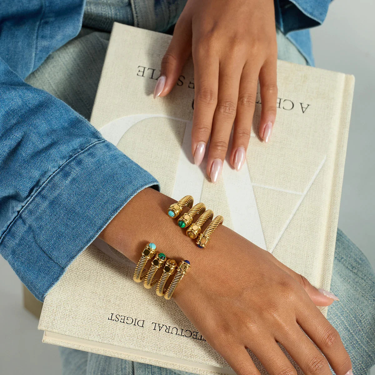 Gold Plated Stainless Steel Stackable Bracelet Set Cuff Jewelry For Elegant Layering Spring 2026 Gift