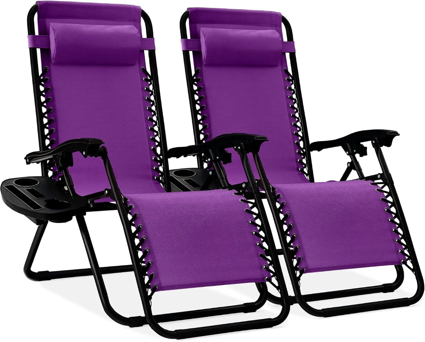 Adjustable Steel Mesh Zero Gravity Lounge Chairs with Cup Holders & Pillows - Portable Recliners for Outdoor Relaxation and Comfort