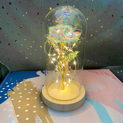 Rosa Galassia in Oro 24K con Luci LED – Scatola Regalo per la Festa della Mamma Fiore in Alluminio con Luci a Stringa e Scatola Fiore Artificiale Regalo