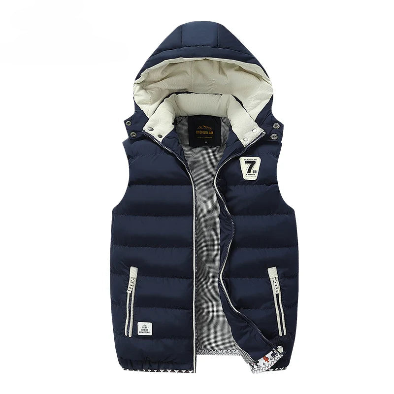 Windproof Men Hooded Vest - Quilted Padded, Polyester, Autumn