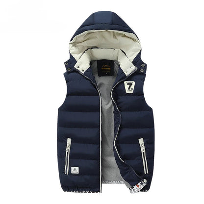 Windproof Men Hooded Vest - Quilted Padded, Polyester, Autumn