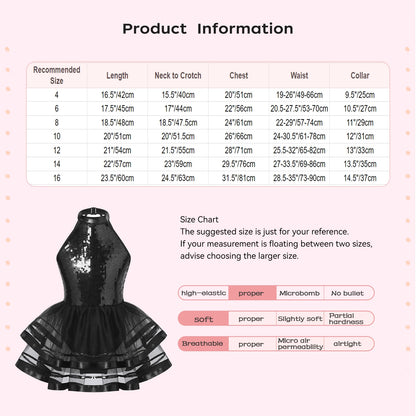 Lightweight girls' leotard - sequined skirted tutu, polyester, for ballet and dance performances