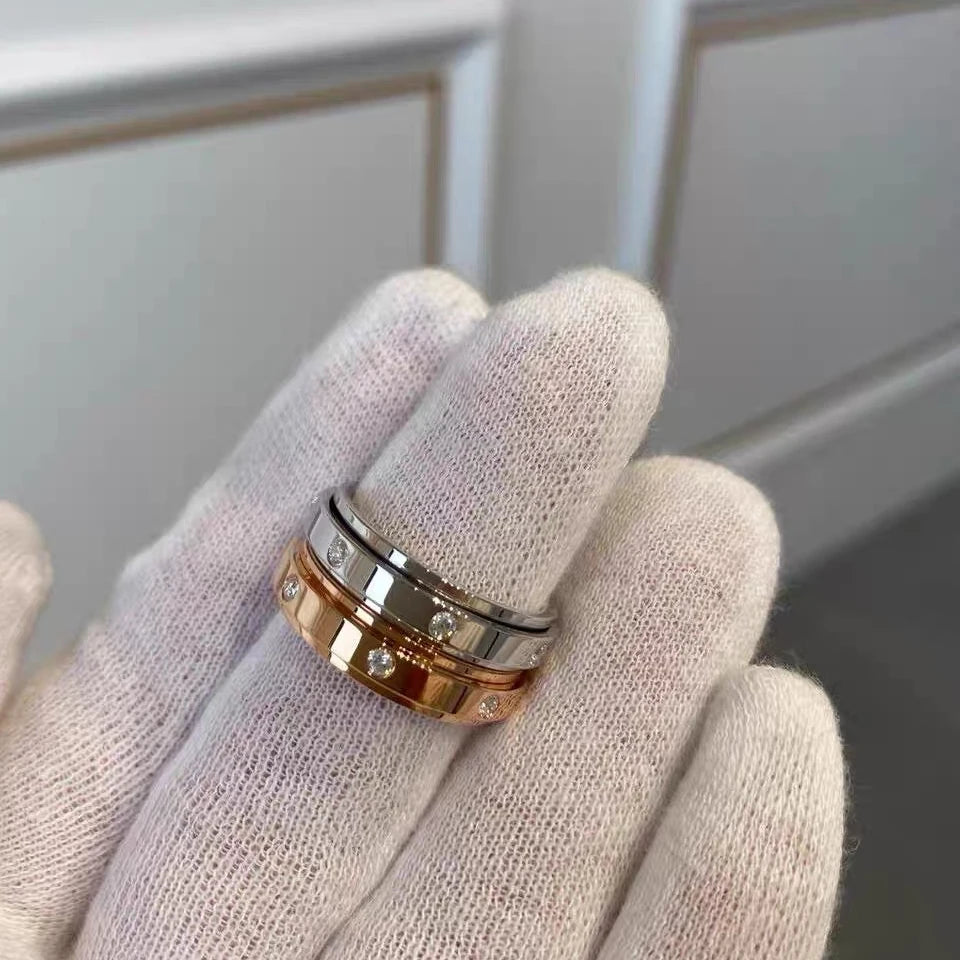 Ring i rustfrit stål enkelt række firkantet zirkon roterende ring krystal CZ smykke TikTok viral gaveidé 2026