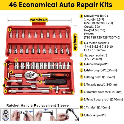 Metric Socket Wrench Set - Home Tools Car Mechanic Kit with Ratchet and Adapters