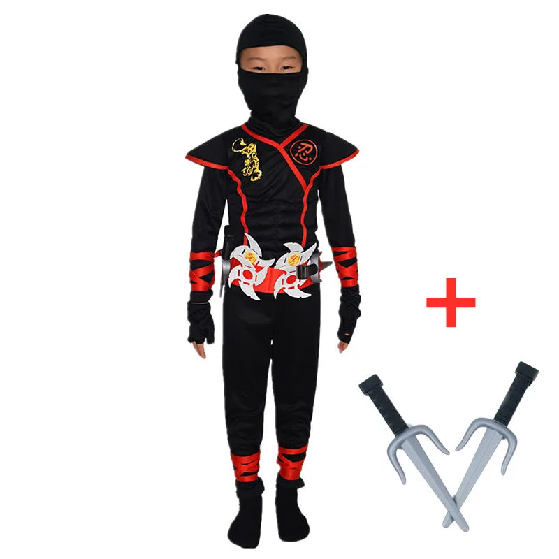 Halloweenkostuum voor jongens en meisjes als ninja, gespierde jumpsuit met accessoires van schuim en hoofddeksel 2026