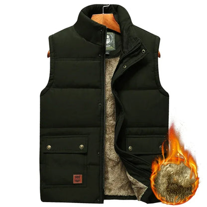 Warm Men's Padded Vest - Quilted Sleeveless, Fleece, Winter