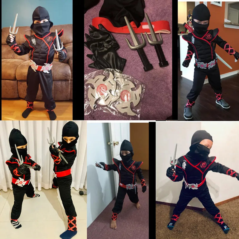 Halloweenkostuum voor jongens en meisjes als ninja, gespierde jumpsuit met accessoires van schuim en hoofddeksel 2026