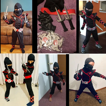 Halloweenkostuum voor jongens en meisjes als ninja, gespierde jumpsuit met accessoires van schuim en hoofddeksel 2026