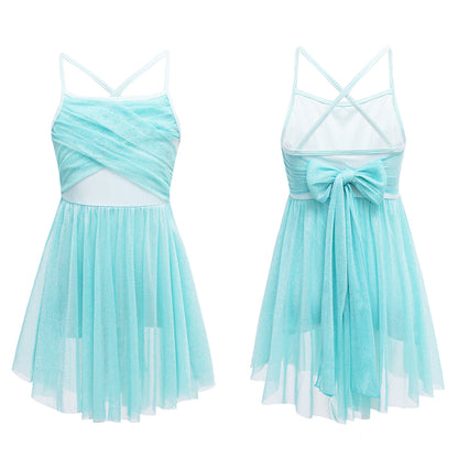 Lightweight Girls' Dance Dress - Flowy, Glittery Mesh, Ballet & Gymnastics Costume