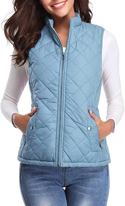 Lightweight Women Quilted Vest - Stand Collar Cotton Winter