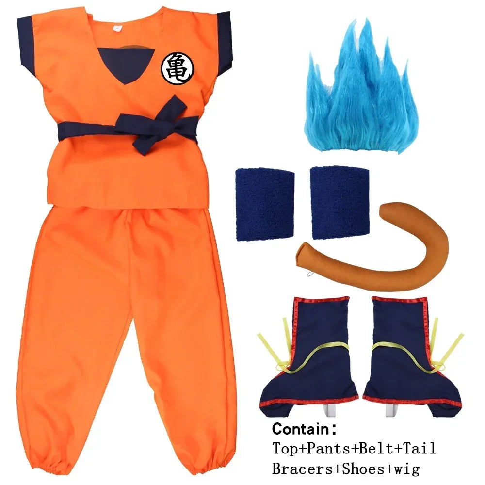 Son Goku Dragon Ball Z-animecosplaykostuumset met staart, polsband en pruik voor volwassenen en kinderen, Halloween 2026