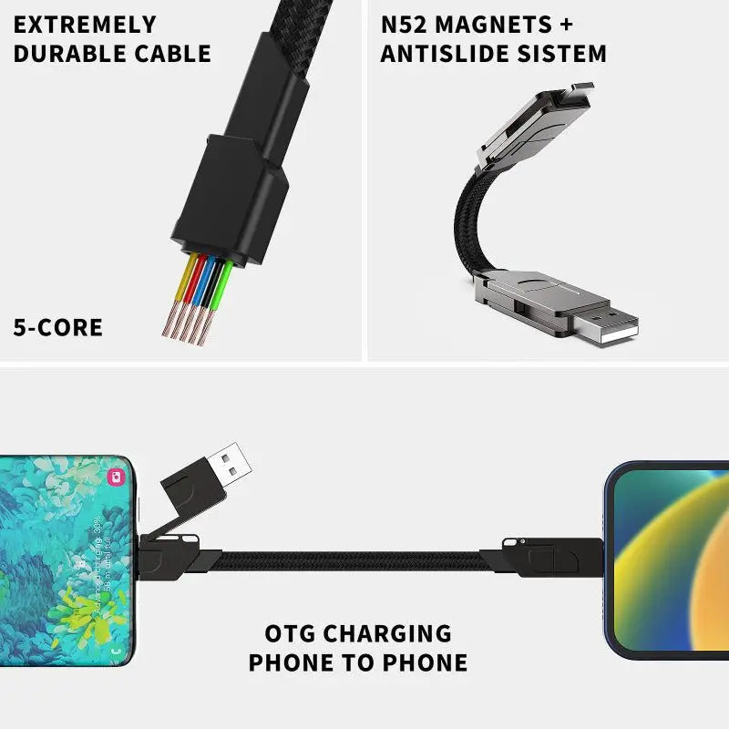 Magnetisk opladningskabel nøglering – 60W USB-C PD & 18W QC hurtig opladning, multi-connector, forår 2026 skolestart