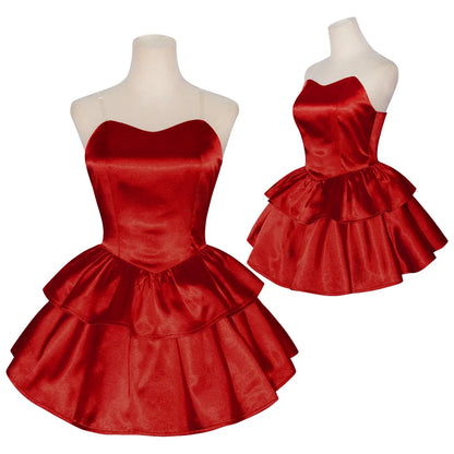 Perfect Blue Mima anime-cosplaykostuum, rode tubetopjurk met haarband, kousen en handschoenen voor vrouwen 2026