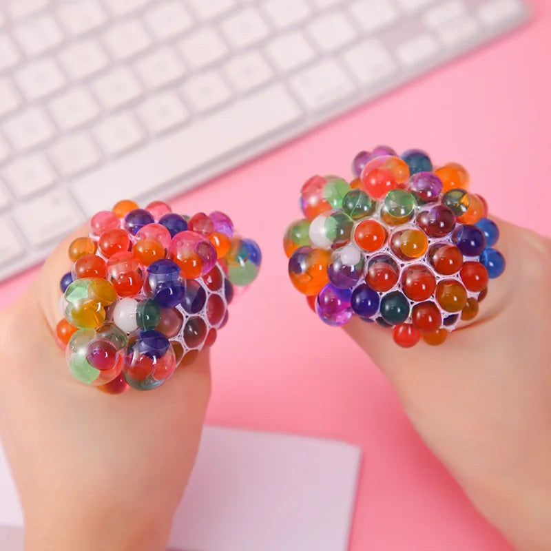 6cm Rainbow Bead Stress Ball Mesh Pinch Pocket Fidget