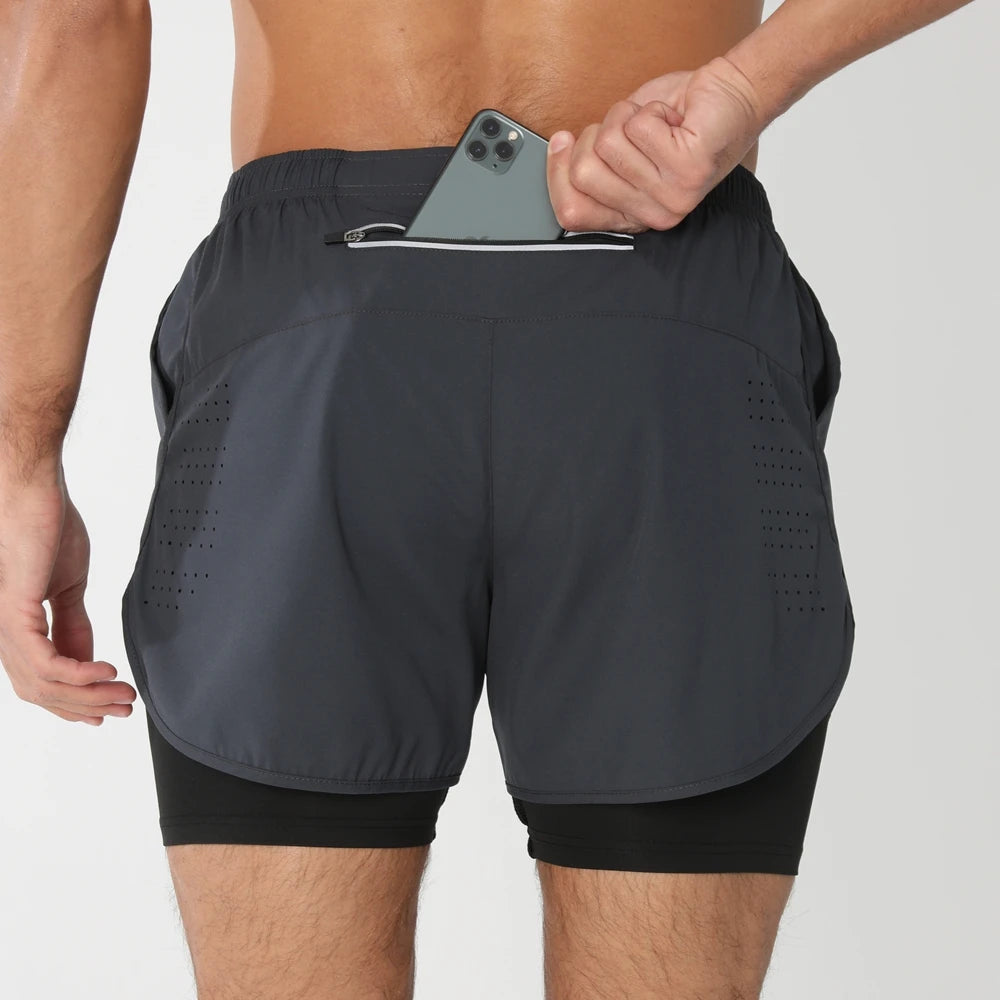 Quick-dry men's 2-in-1 running shorts - lightweight lined, polyester, for gym and summer training