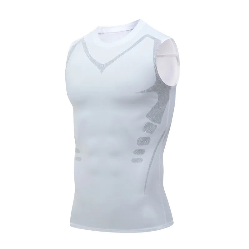 Quick-dry men's compression tank top – polyester, sleeveless, gym and bodybuilding vest