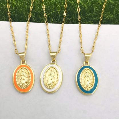 Timeless women's Virgin Mary pendant necklace - 18K gold-plated stainless steel link chain, for everyday wear