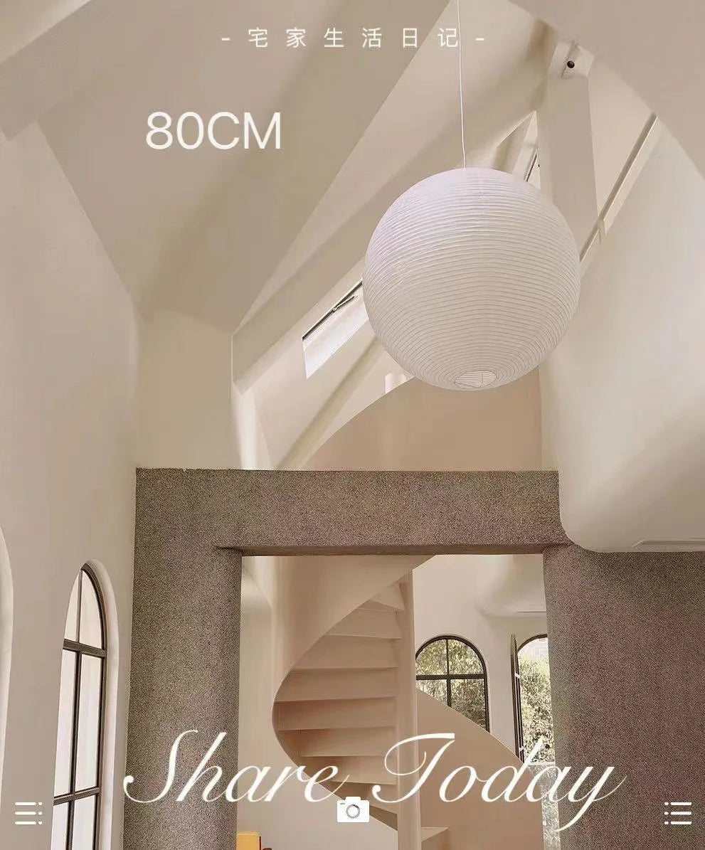 Japandi Pendant Lamp Wabi Sabi Rice Paper Round LED Dimmable