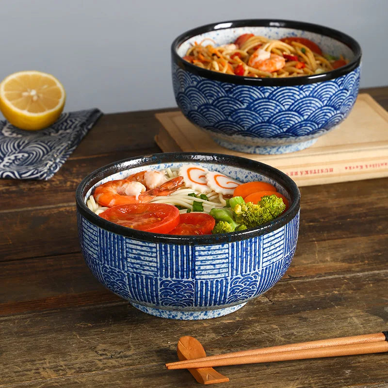 Ciotola per noodle Qinghai Wave dipinta a mano Ciotola in ceramica vintage