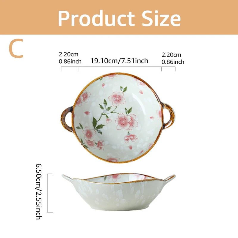 Keramische 7,5 Inch Noedelkom Met Handvatten Bloemen Porselein