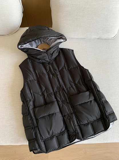 Lightweight Women’s Hooded Down Vest - Quilted Midlength