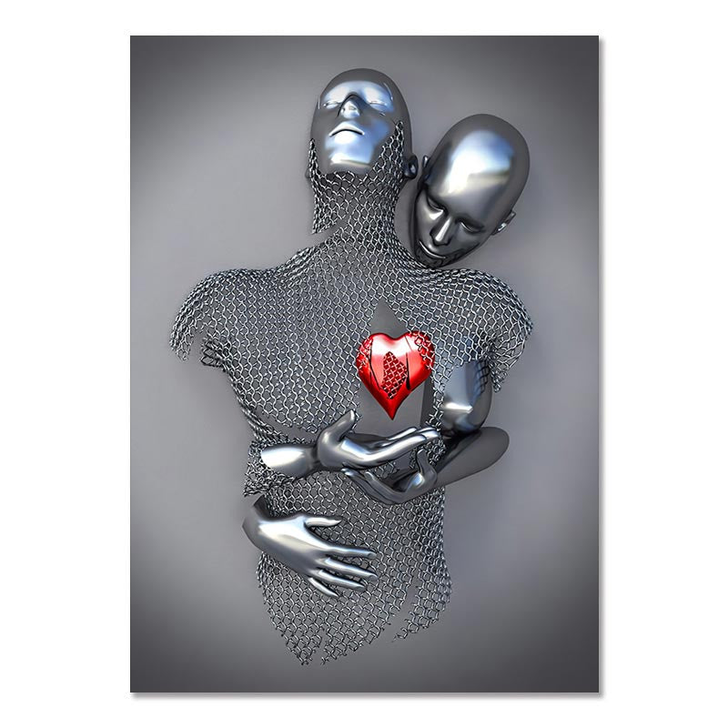 3D Grey Heart Canvas Art - Waterproof Wall Decor for Living Room, Ready to Hang