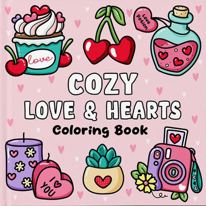 Coloring Book Adult Doodles Cozy Hearts Theme Fall 2025 Stress Relief Gift Idea